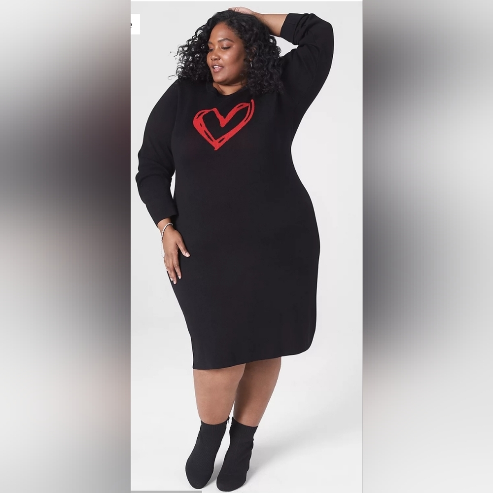 Lane Bryant black heart graphic sweater dress NWT size 10/12W